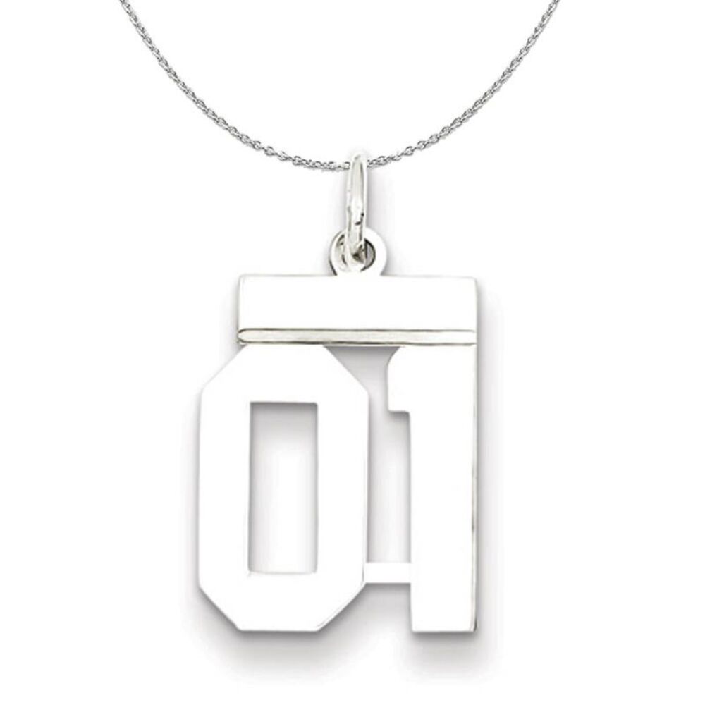 Silver, Athletic Collection, Small Polished Number 01 Necklace - 24 In